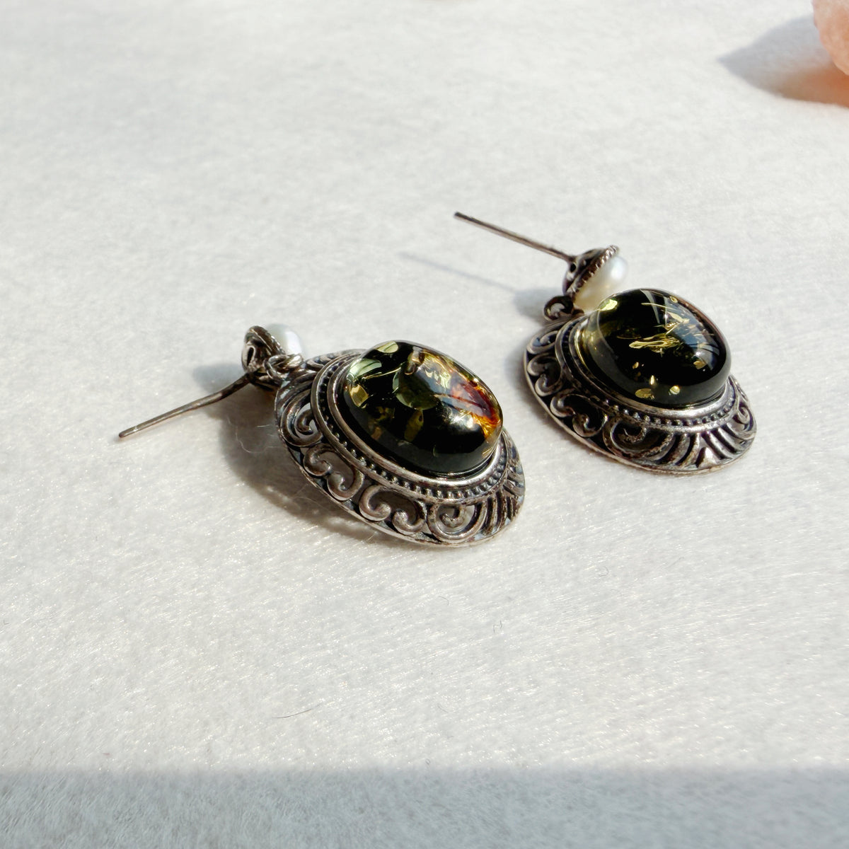 Natural Flower Amber Earrings