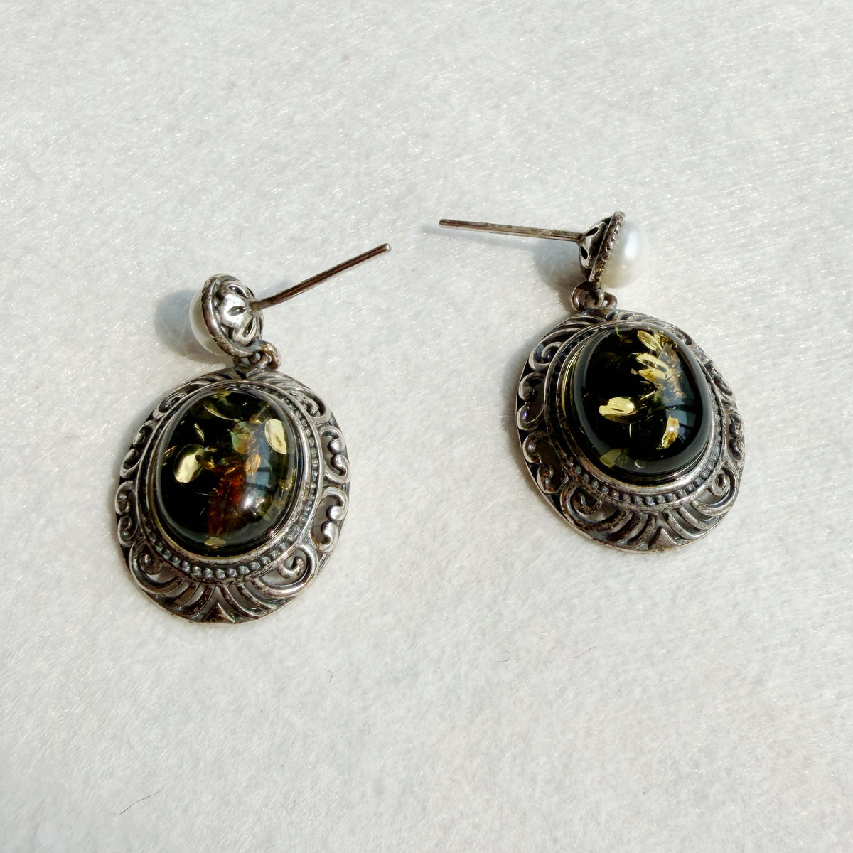 Natural Flower Amber Earrings