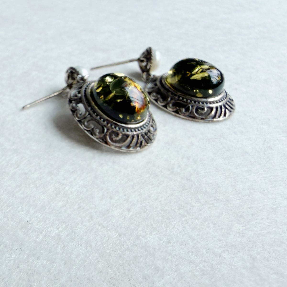 Natural Flower Amber Earrings